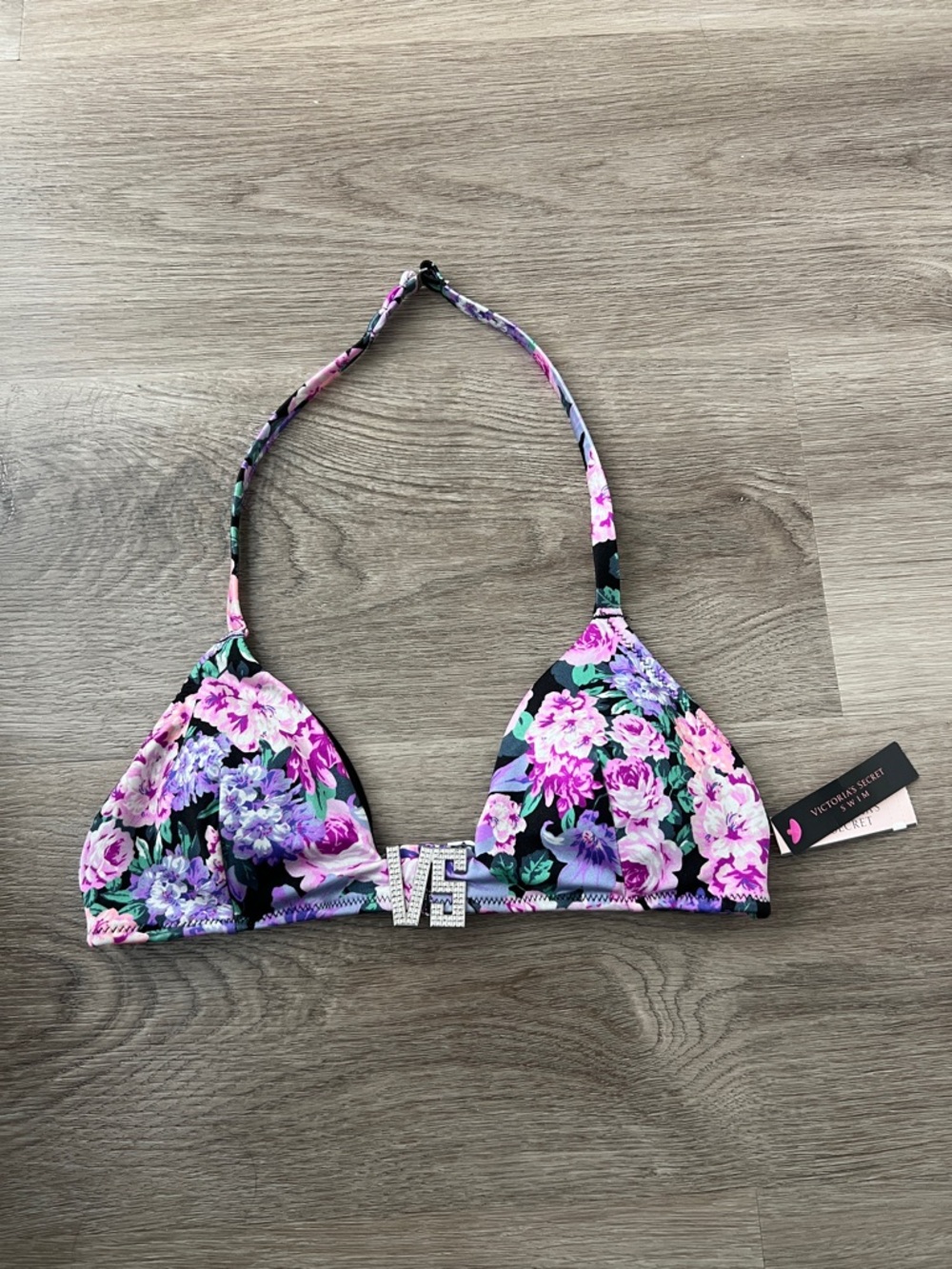 Victoria's Secret Black Floral Rhinestone VS Triangle Bikini Top